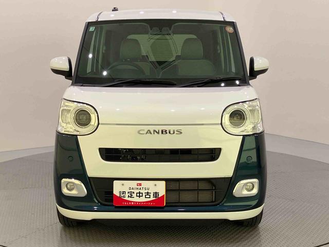 ムーヴキャンバスストライプスGターボ追従走行 追突被害軽減ブレーキ シートヒータ 車線逸脱警報 ターボエンジン Rカメラ スマートキー キーフリー オートマチックハイビーム Aライト ABS エアバック アイドリングSTOP(山口県)の中古車