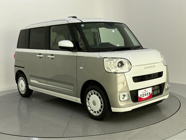 ムーヴキャンバスストライプスＧＢカメラ付　ハンズフリー両側電動ドア　衝突被害軽減装置　スマキー　電動格納　ハイビームアシスト　エコアイドル　レーンキープアシスト　ＬＥＤヘッドライト　シートヒーター　キーフリー　ＡＢＳ　エアバック（山口県）の中古車