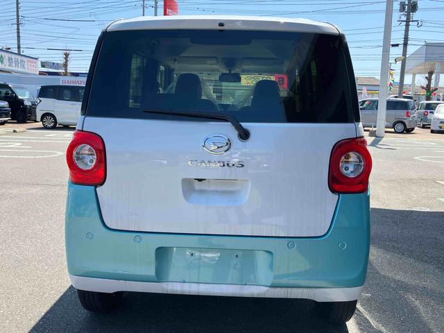 ムーヴキャンバスストライプスＧ　バックカメラ　シートヒーター盗難防止　衝突安全ボディ　衝突被害軽減装置　前席シートヒーター　オートライト　オートＬＥＤ　ＬＥＤライト　スマートキー・プッシュスタート　アイドリングＳ　左右オートスライドドア　キーフリーキー（山口県）の中古車