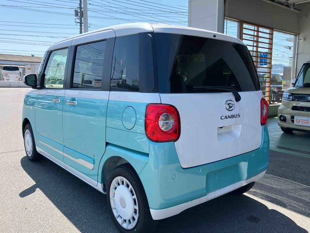 ムーヴキャンバスストライプスＧ　バックカメラ　シートヒーター盗難防止　衝突安全ボディ　衝突被害軽減装置　前席シートヒーター　オートライト　オートＬＥＤ　ＬＥＤライト　スマートキー・プッシュスタート　アイドリングＳ　左右オートスライドドア　キーフリーキー（山口県）の中古車