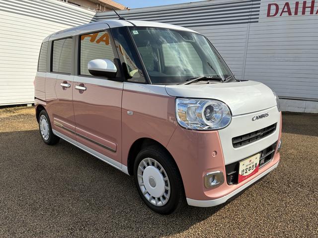 ムーヴキャンバスストライプスＧインパネシフト　プッシュスタートスイッチ　電子カードキー　電動パーキングブレーキ　オートハイビーム　車線逸脱警報　エマージェンシーブレーキ　ＡＢＳ　両Ｐドア（鹿児島県）の中古車