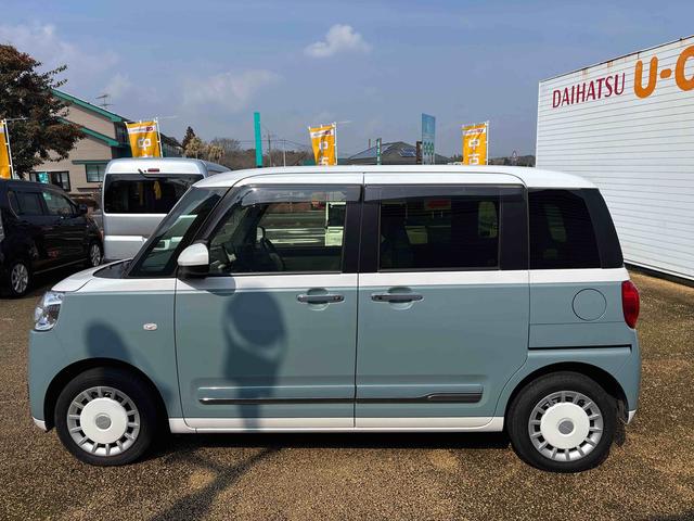 ムーヴキャンバスストライプスGターボターボ インパネシフト プッシュスタートスイッチ 電子カードキー 電動パーキングブレーキ ディスプレイオーディオ バックモニター 両側パワースライドドア オートマチックハイビーム 衝突回避支援装置(鹿児島県)の中古車