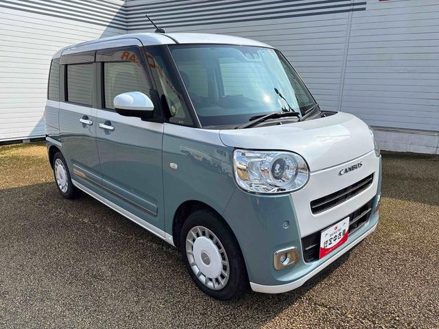 ムーヴキャンバスストライプスGターボターボ インパネシフト プッシュスタートスイッチ 電子カードキー 電動パーキングブレーキ ディスプレイオーディオ バックモニター 両側パワースライドドア オートマチックハイビーム 衝突回避支援装置(鹿児島県)の中古車