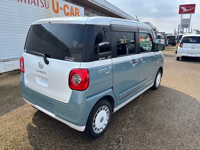 ムーヴキャンバスストライプスGターボターボ インパネシフト プッシュスタートスイッチ 電子カードキー 電動パーキングブレーキ ディスプレイオーディオ バックモニター 両側パワースライドドア オートマチックハイビーム 衝突回避支援装置(鹿児島県)の中古車