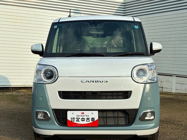 ムーヴキャンバス 中古車 ストライプスＧインパネシフト　プッシュスタートスイッチ　電子カードキー　電動パーキングブレーキ　両側電動スライドドア　衝突被害軽減装置　ハイビームアシスト　レーンキープアシスト　ＡＢＳ