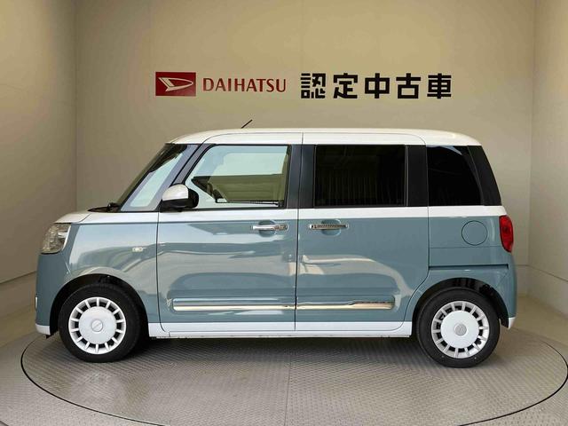 ムーヴキャンバスストライプスＧターボスマートアシスト搭載　バックカメラ付き　後席両側電動スライドドア　オートエアコン　オートライト　キーフリー　アイドリングストップ　ＡＢＳ　電動ドアミラー（熊本県）の中古車