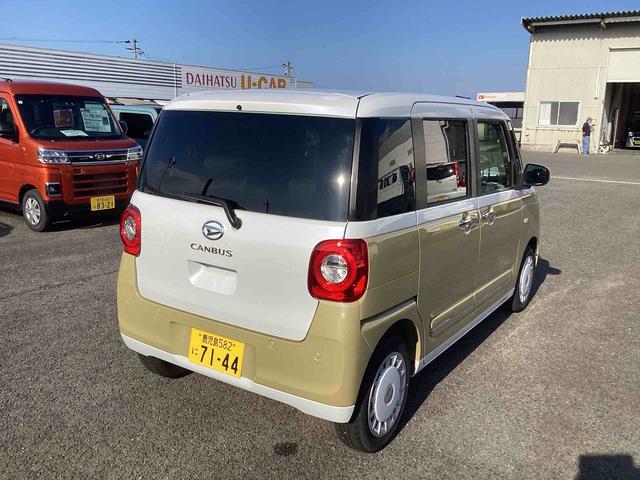 ムーヴキャンバスストライプスGターボターボ車 インパネシフト プッシュスタートスイッチ 電子カードキー 電動パーキングブレーキ 両側電動スライドドア カーナビ 衝突回避支援装置 車線逸脱警告 オートマチックハイビーム ABS(鹿児島県)の中古車