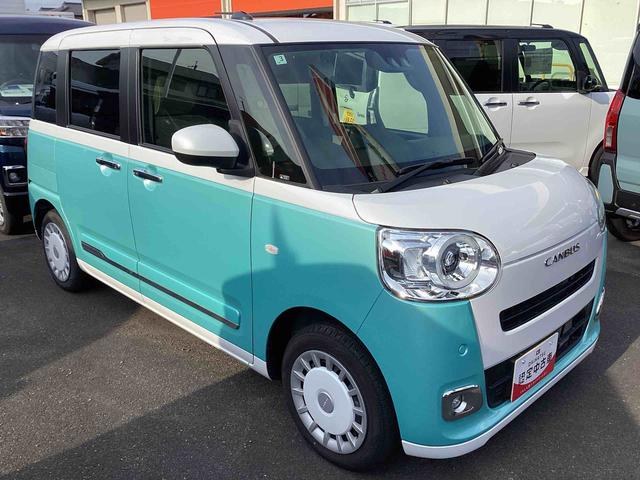 ムーヴキャンバスストライプスＧインパネシフト　プッシュスタートスイッチ　電子カードキー　電動パーキングブレーキ　追突軽減ブレーキ　車線逸脱警告　両側スライドドア　ＡＢＳ（鹿児島県）の中古車