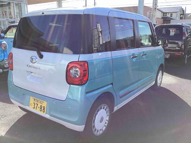 ムーヴキャンバスストライプスＧインパネシフト　プッシュスタートスイッチ　電子カードキー　電動パーキングブレーキ　車線逸脱警報　オートハイビーム　両側オートスライドドア　ＡＢＳ　エマージェンシーブレーキ（鹿児島県）の中古車