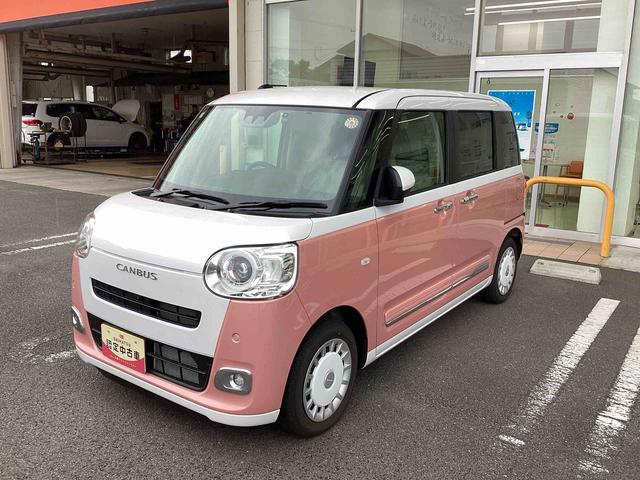 ムーヴキャンバスストライプスＧインパネシフト　プッシュスタートスイッチ　電子カードキー　電動パーキングブレーキ　衝突被害軽減　車線逸脱　オートハイビーム　両側パワースライドドア（鹿児島県）の中古車