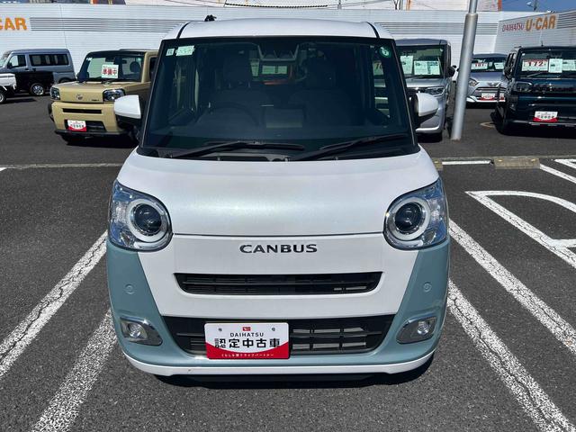 ムーヴキャンバスストライプスＧターボターボ車　インパネシフト　プッシュスタートスイッチ　電子カードキー　電動パーキングブレーキ　ＡＢＳ　レーンキープ　オートハイビーム　シートヒーター（鹿児島県）の中古車
