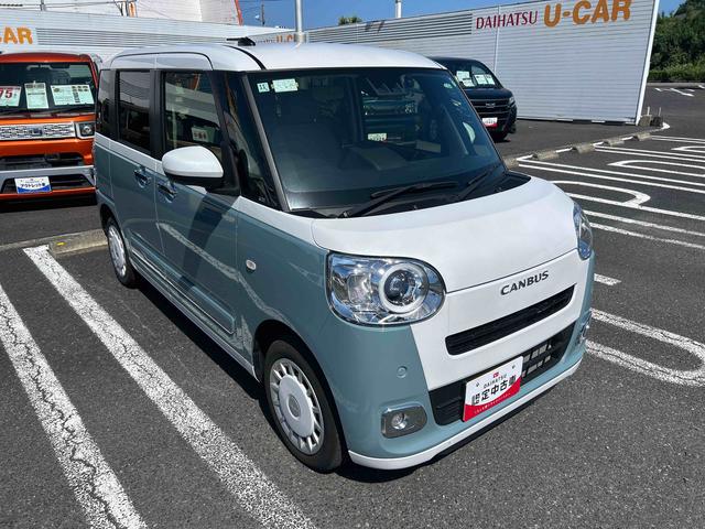 ムーヴキャンバスストライプスＧターボターボ車　インパネシフト　プッシュスタートスイッチ　電子カードキー　電動パーキングブレーキ　ＡＢＳ　レーンキープ　オートハイビーム　シートヒーター（鹿児島県）の中古車