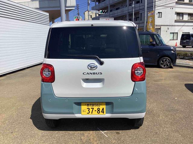 ムーヴキャンバスストライプスGターボターボ車 インパネシフト プッシュスタートスイッチ 電子カードキー 電動パーキングブレーキ 衝突軽減ブレーキ レーンアシスト オートマチックハイビーム ABS 両側パワースライドドア(鹿児島県)の中古車