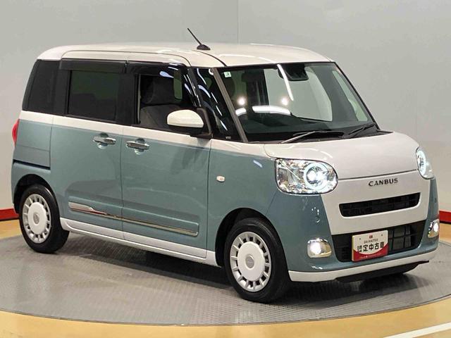 ムーヴキャンバスストライプスＧターボ全方位カメラ　前席シートヒーター　衝突被害軽減システム　左右電動スライドドア　クリアランスソナー　ＬＥＤヘッドライト　オートライト　オートハイビーム　キーフリー（高知県）の中古車