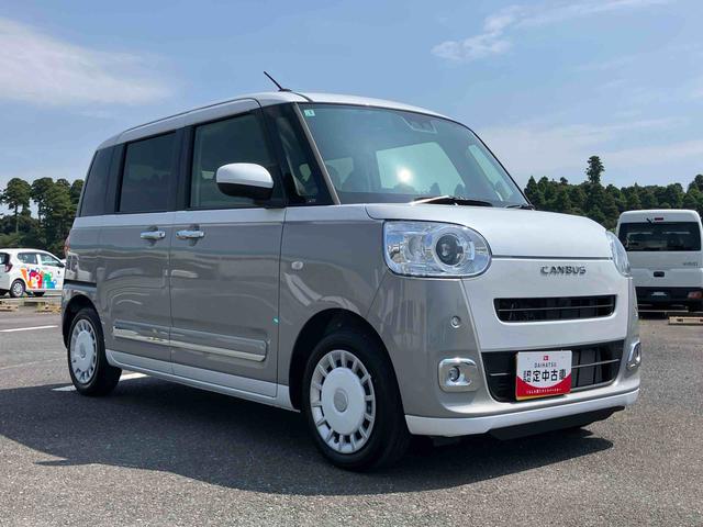 ムーヴキャンバスストライプスＧターボＬＥＤヘッドライト／両側電動スライドドア／コーナーセンサー／アイドリングストップ／衝突回避支援システム／横滑り防止装置／オートライト／オートエアコン／キーフリー／電動格納ミラー／電動パーキングブレーキ（千葉県）の中古車