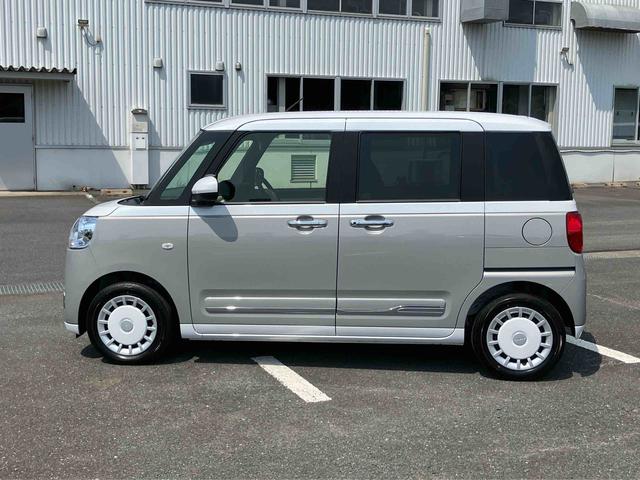 ムーヴキャンバスストライプスＧターボＬＥＤヘッドライト／両側電動スライドドア／コーナーセンサー／アイドリングストップ／衝突回避支援システム／横滑り防止装置／オートライト／オートエアコン／キーフリー／電動格納ミラー／電動パーキングブレーキ（千葉県）の中古車