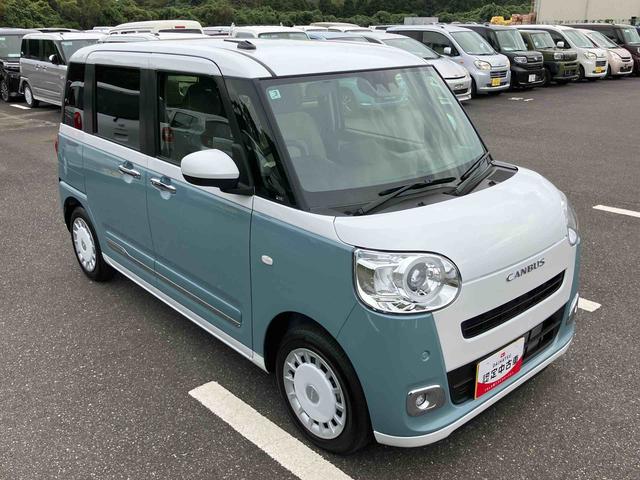 ムーヴキャンバスストライプスＧターボ両側電動スライドドア　ＬＥＤヘッドライト＆フォグランプ　シートヒーター　保温カップホルダー　電動駐車ブレーキ　バックカメラ　ステアリングスイッチ　自動追従クルコン　衝突被害軽減ブレーキ（千葉県）の中古車