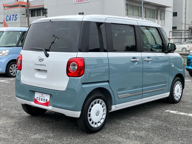 ムーヴキャンバスストライプスＧターボ両側電動スライドドア　ＬＥＤヘッドライト＆フォグランプ　シートヒーター　保温カップホルダー　電動駐車ブレーキ　バックカメラ　ステアリングスイッチ　自動追従クルコン　衝突被害軽減ブレーキ（千葉県）の中古車