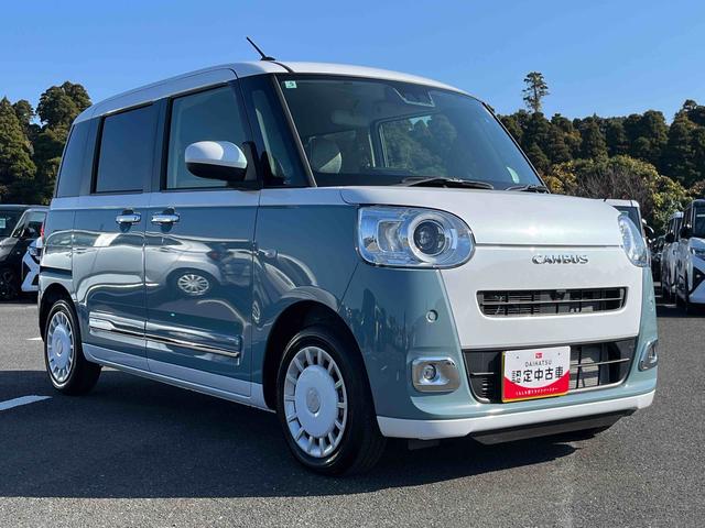 ムーヴキャンバスストライプスＧターボＬＥＤヘッドライト／両側電動スライドドア／アダプティブクルーズコントロール／コーナーセンサー／衝突回避支援システム／横滑り防止装置／オートライト／オートエアコン／電動格納ミラー／電動パーキングブレーキ（千葉県）の中古車