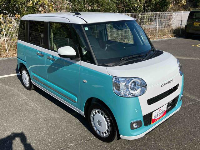 ムーヴキャンバスストライプスGターボ両側電動スライドドア LEDヘッドライト&フォグランプ シートヒーター 保温カップホルダー 電動駐車ブレーキ バックカメラ ステアリングスイッチ 自動追従クルコン 衝突被害軽減ブレーキ(千葉県)の中古車