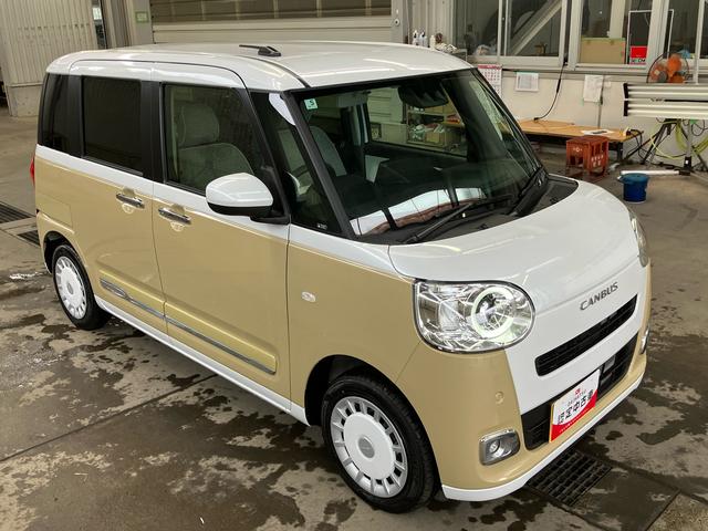 ムーヴキャンバスストライプスGLEDヘッドライト/両側電動スライドドア/コーナーセンサー/アイドリングストップ/衝突回避支援システム/横滑り防止装置/オートライト/オートエアコン/キーフリー/電動格納ミラー/電動パーキングブレーキ(千葉県)の中古車