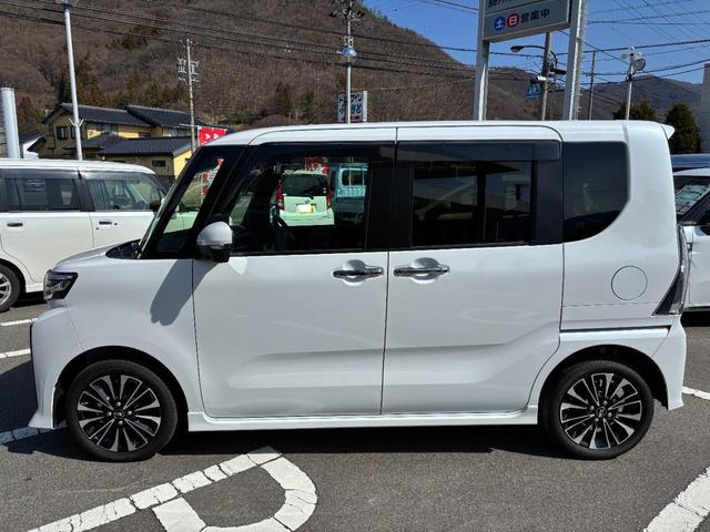 タントカスタムRSターボ オーディオレス USBソケット 両側電動スライドドア ミラクルオープンドア 両側シートヒーター 電動パーキングブレーキ 格納式テーブル LED オートライト 15インチアルミホイール スマアシ(長野県)の中古車
