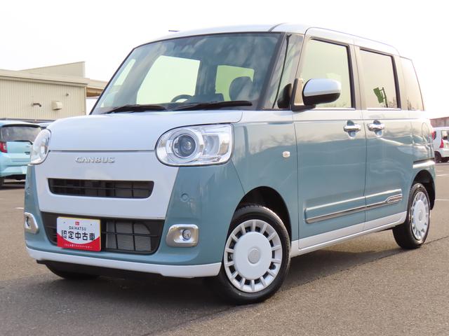 ムーヴキャンバスストライプスＧ４ＷＤ　ＣＶＴ　６６０ｃｃ　前席シートヒーター　オートエアコン　ベンチシート　衝突被害軽減ブレーキ　横滑り防止装置　ＡＢＳ　アイドリングストップ　プッシュボタンスタート　両側電動スライドドア（福島県）の中古車