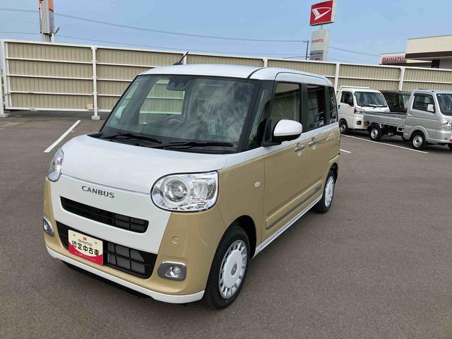 ムーヴキャンバスストライプスＧ２ＷＤ　ＣＶＴ　６６０ｃｃ　両側電動スライドドア　衝突被害軽減ブレーキ　横滑り防止装置　ＡＢＳ　アイドリングストップ　プッシュボタンスタート　前席シートヒーター　ホットカップホルダー　届出済未使用車（福島県）の中古車