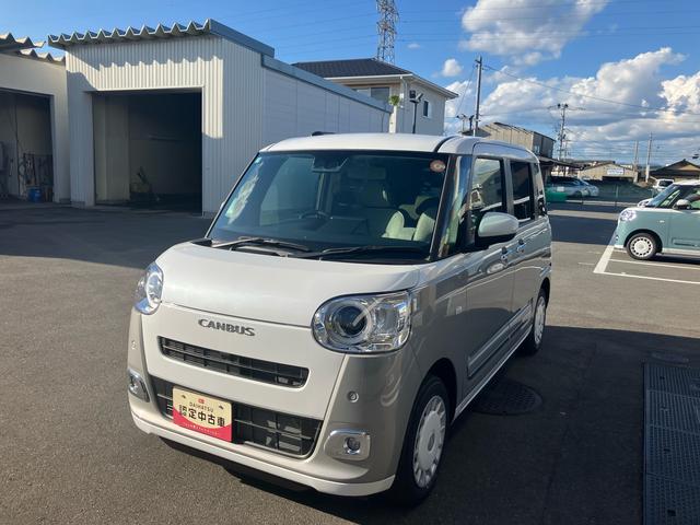 ムーヴキャンバスストライプスＧ２ＷＤ　ＣＶＴ　６６０ｃｃ　両側電動スライドドア　衝突被害軽減ブレーキ　横滑り防止装置　ＡＢＳ　アイドリングストップ　プッシュボタンスタート　オートエアコン　前席シートヒーター　届出済未使用車（福島県）の中古車