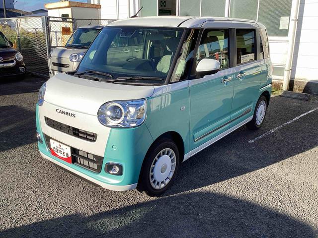 ムーヴキャンバスストライプスGインパネシフト プッシュスタートスイッチ 電子カードキー 電動パーキングブレーキ カーナビ オートハイビーム エマージェンシーブレーキ 車線逸脱警報 ABS(鹿児島県)の中古車