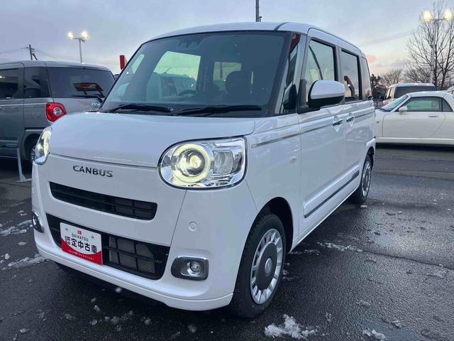 ムーヴキャンバスセオリーＧ　届出済未使用車２ＷＤ　ＣＶＴ　６６０ｃｃ　両側電動スライドドア　衝突被害軽減ブレーキ　横滑り防止装置　ＡＢＳ　アイドリングストップ　プッシュボタンスタート　全席シートヒーター　オーディオレス　届出済未使用車（福島県）の中古車