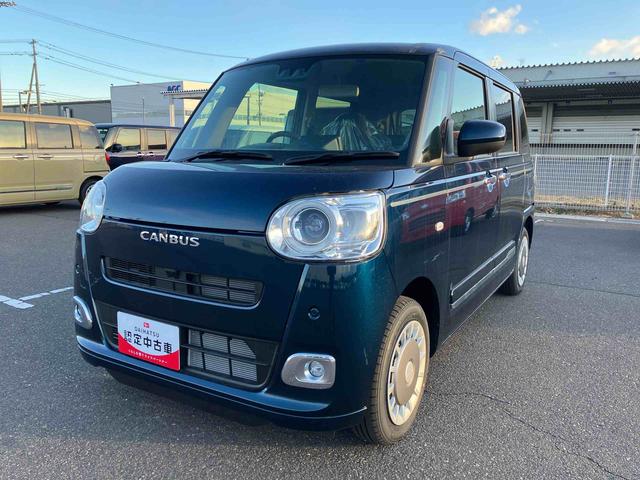 ムーヴキャンバスセオリーＧ　届出済未使用車２ＷＤ　ＣＶＴ　６６０ｃｃ　両側電動スライドドア　衝突被害軽減ブレーキ　横滑り防止装置　ＡＢＳ　サイドエアバッグ　アイドリングストップ　プッシュボタンスタート　全席シートヒーター　届出済未使用車