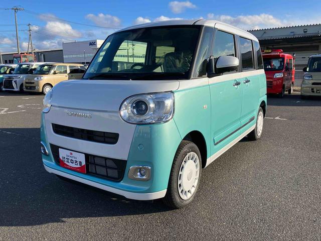 ムーヴキャンバスストライプスＧ　両側電動スライドドア　届出済未使用車　４ＷＤ４ＷＤ　ＣＶＴ　６６０ｃｃ　両側電動スライドドア　衝突被害軽減ブレーキ　横滑り防止装置　ＡＢＳ　サイドエアバッグ　アイドリングストップ　プッシュボタンスタート　前席シートヒーター　届出済未使用車