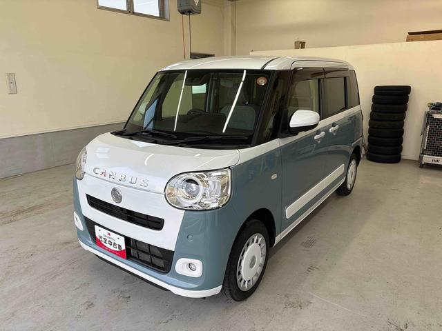 ムーヴキャンバスストライプスG IDLE非装着車4WD ディスプレーオーディオ パノラマモニターLEDヘッドライト/フォグランプ オートエアコン/ライト/ハイビーム/電動ドアミラー TVコントロールキット 電動パーキングブレーキ コーナーセンサー(秋田県)の中古車