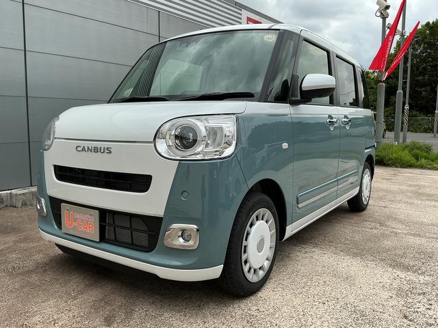 ムーヴキャンバスストライプスGターボ 走行2226キロ/両側電動スライドドア一年保証 走行距離無制限 距離2226キロ 全周囲カメラ クリアランスソナー オートライト LEDヘッドライト LEDフォグランプ シートヒーター 両側電動スライドドア(埼玉県)の中古車