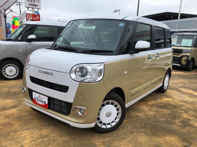 ムーヴキャンバスストライプスＧ　２ＷＤ　走行距離８８０ｋｍ２ＷＤ　スマートアシスト　１４インチフルホイールキャップ　９インチディスプレイオーディオ　両側パワースライドドア　ステアリングスイッチ（山形県）の中古車