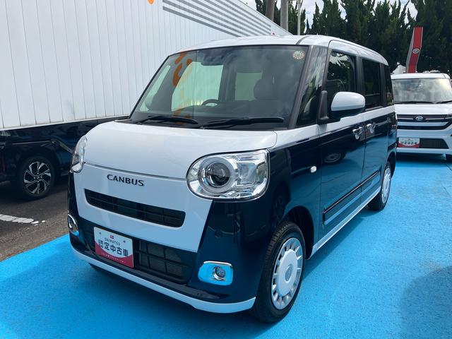 ムーヴキャンバスストライプスG4WD CVT ディスプレイオーディオ 運転席・助手席シートヒーター オートホールド機能 電動パーキングブレーキ プッシュボタンスタート 両側電動スライドドア アイドリングストップ フォグランプ(福島県)の中古車