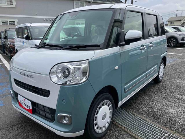 ムーヴキャンバスストライプスG4WD CVT 660cc ディスプレイオーディオ バックカメラ 衝突被害軽減ブレーキ 横滑り防止機能 前席シートヒーター 両側電動スライドドア LEDヘッドライト フォグランプ オートライト(福島県)の中古車